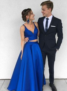 Blue Graduation Dresses, Two Piece Formal Dresses, Simple Prom Dress Long, 2 Piece Prom Dress, Cheap Prom Dresses Long, Prom Dresses Simple, 2020 Prom Dresses, Royal Blue Prom Dresses