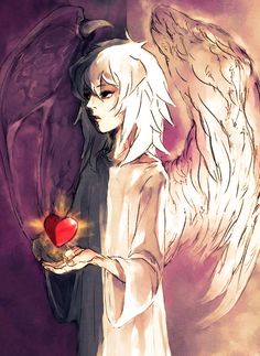 an angel holding a heart in his hands