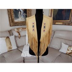 Vintage Beaded Buckskin Dearskin Native American Indian Ceremonial Maiden Style Vest .Hand Made Piece With Fringes And Super Nice Beads Design In The Front. There Is A Small Patch On The Inside The Item Characteristic For Hand Made Items -It Doesn't Effect The Piece / Please Ref To The Pick /The Vest Is Vintage Closet Item /Never Worn/Like New Condition. Any Questions Fell Free To Ask:) All My Item Come From Smoke And Pet Free Home. What You See On The Picture You Will Receive.Thank You And God Western Jackets, Beads Design, Vintage Closet, Style Vest, Western Jacket, God Bless You, Native American Indians, American Indian, Bead Designs