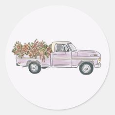 a drawing of a truck with flowers in the bed