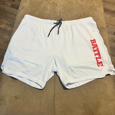 Brand New Never Worn. Built In Underwear Size Xl White Athletic Shorts With Built-in Shorts For Gym, White Cotton Athletic Shorts With Built-in Shorts, White Athletic Shorts For Workout, White Athletic Shorts For Gym, White Activewear With Built-in Shorts For Summer, Casual White Shorts With Built-in Liner, White Athletic Shorts With Short Length, White Sporty Training Shorts, Sporty White Training Shorts