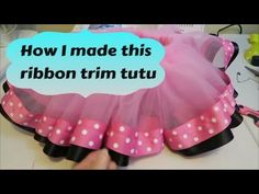 a pink and black dress with polka dots on it that says how i made this ribbon trim tutu