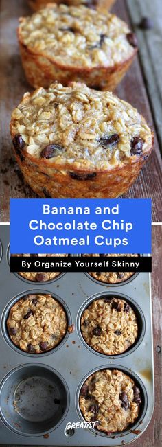 banana and chocolate chip oatmeal cupcakes in a muffin tin