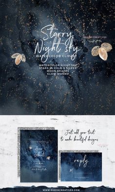 the starr night sky wedding stationery is shown