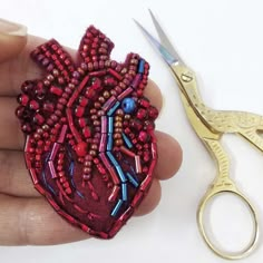 Bead Embroidery Kit, Heart Brooch, DIY Beaded Anatomical Heart, Medical Brooch - Etsy Anatomical Heart Brooch, Anatomic Heart Embroidery, Beaded Anatomical Heart, Embroidered Anatomical Heart, Beaded Embroidery On Clothes, Brooches Handmade Fabric, Sacred Heart Embroidery, Beaded Embroidery Designs, Embroidery Beads Designs