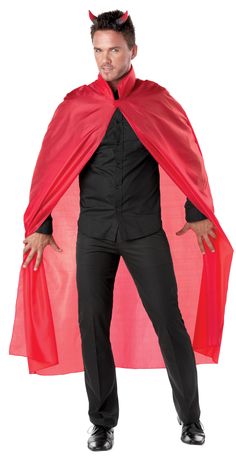 a man in a devil costume is standing with his hands on his hips and wearing a red cape