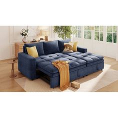 Versatile L-Shaped Sofa Bed: Upgrade your living space with this modern L-shaped sectional sofa, designed for ultimate versatility and convenience. L Shaped Sofa Bed, Sectional Sofa Bed, Modular Sofa Bed, Blue Sectional, Sofa And Bed, Pull Out Sofa Bed, Comfortable Space, Pull Out Sofa, Shaped Sofa