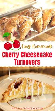 easy homemade cherry cheesecake turnovers on a plate