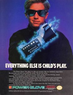 an advertisement for power glove with a man wearing sunglasses and holding a cell phone in his hand