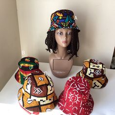 African print safari bucket hat for all occasions. Safari Accessories, Bucket Hat Outfit, African Hats, African Wedding Attire, African Theme, Woman Design, African Crafts, Bucket Hat Women, Unique Accessories