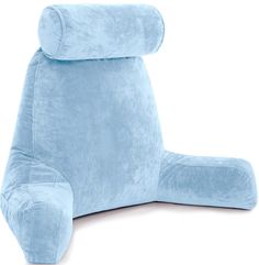 a blue pillow sitting on top of a white floor