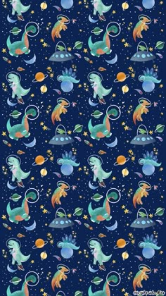 a blue background with an image of dinosaurs and stars