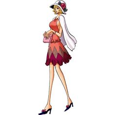 a woman in a red dress and hat with a pink purse on her shoulder is walking