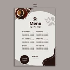 a restaurant menu with coffee on it