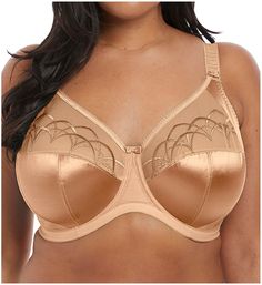 Get beauty, fabulous support and comfort in this full coverage underwire bra. Embroidery has a special flattening finish to lie flat under clothing. Inspired by the Caitlyn EL8030 underwire, Elomi's #1 selling bra. Seamed, multi-part underwire cup features a sheer, lined upper panel with a flattened, embroidered Art Deco pattern. Lower cup panel is made of non-stretch satin simplex for added support. Transversal and vertical seaming shapes and lifts your breasts. Side support panels help bring b Elomi Bras, Sheer Embroidered Top, Minimiser Bra, Elegant Embroidery, Full Cup Bra, Unlined Bra, Full Coverage Bra, Everyday Bra, Cup Bra