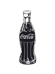 a black and white drawing of a bottle of coca - cola on a white background