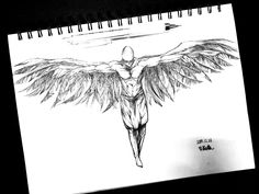 a drawing of a man with wings on his back