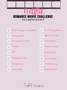 a pink background with the words neka romance movie challenge on it