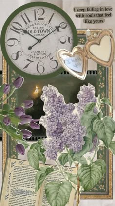 an image of a clock and flowers on the cover of a magazine or brochure