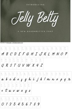 the font and lowercases for jelly betty is shown in white ink on an olive green background