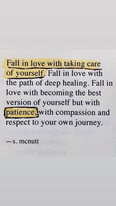 a piece of paper with the words fall in love with taking care of your self