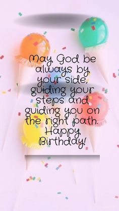 a birthday card with cupcakes and confetti on the top, saying may god be always by your side