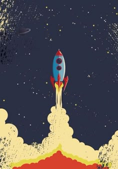 an illustration of a rocket taking off into space