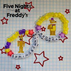 Fnaf Kandi Bracelet, Fnaf Kandi Pattern, Springbonnie And Fredbear, Kandi Bracelets Ideas Cuffs, Matching Bracelets Ideas, Matching Bracelet Ideas, Fnaf Kandi