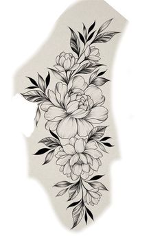 a black and white flower tattoo design on the back of a woman's arm