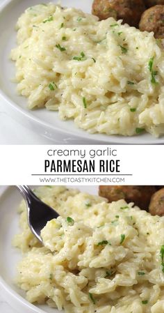 creamy garlic parmesan rice is the perfect side dish for any holiday dinner or potluck