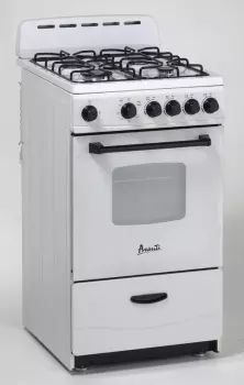 a white stove top oven sitting on top of a counter