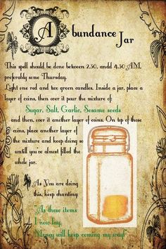 ☽✪☾Embracing The Goddess Forever ☽✪☾ Abundance Jar, Increase Money, Abundance Spell, Money Flow, Jar Spells, Spell Jar