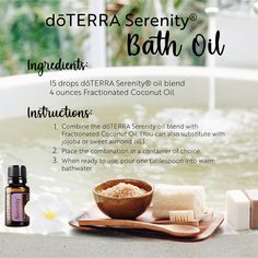 my.doterra.com/leigherinljett Bath Oil Recipe, Diy Bath Oil, Serenity Essential Oil, Doterra Serenity, Doterra Essential Oils Recipes, Bath Oil