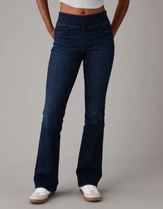 AE Luxe Pull-On High-Waisted Kick Bootcut Jean Casual Stretch Flare Jeans For Workwear, Best Bootcut Jeans, Jeans Boots Outfit, Womens Jeans Bootcut, Bootcut Jean, Pull On Jeans, Tall Jeans, Bootcut Pants, High Waisted Flares