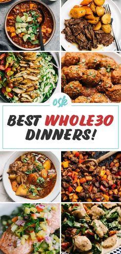 the best whole 30 dinners for one person is shown in this collage with text overlay