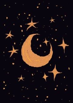 a drawing of a crescent and stars in the night sky