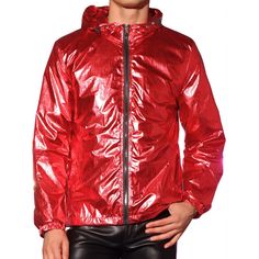 The metallic fabric adds a bold and eye-catching element to the windbreaker. Metallic jackets can be worn both day and night, depending on how you style them. Metallic windbreaker is perfect for street style, casual outings, or any activity where you want to make a fashion statement. Also a good gift for your father, friends, and husband. Red Nylon Hooded Jacket For Fall, Red Nylon Windbreaker For Spring, Mens Lightweight Jacket, Shiny Jacket, Metallic Jacket, Metallic Fabric, Mens Activewear, Day And Night, Full Zip Hoodie