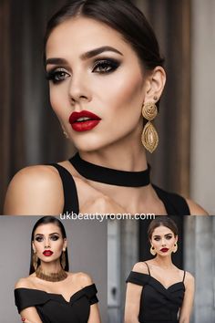 19 Makeup Ideas that are Perfect with a Black Dress Black Dress Make Up Ideas, Makeup For Black And White Outfit Classy, Eye Makeup For Black Tie Event, Elegant Makeup For Black Dress, Black Tie Event Makeup Classy, Eye Makeup For A Black Dress, Makeup For Black And Silver Dress, Makeup For Formal Event Black Tie, Make Up For Black Dress Night Classy