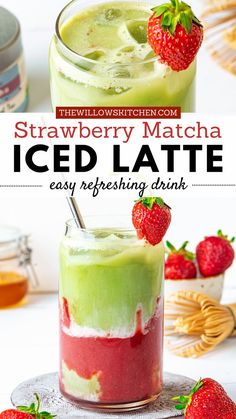 Photo of Strawberry Matcha Iced Latte Iced Strawberry Matcha Latte, Strawberry Matcha Latte, Matcha Drink Recipes, Matcha Iced, Vegan Drinks Recipes, Strawberry Matcha, Matcha Latte Recipe