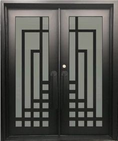 a black double door with glass panels