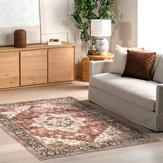 a living room scene with focus on the rug