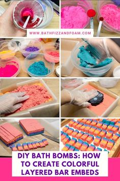 Get extra creative with beautiful layered bar embeds for your DIY bath bombs! Follow our easy tutorial with step-by-step directions and pictures to produce stunning multi-colored designs. Don't miss out on this bath bomb recipe - click to the blog now and start crafting your own rainbow effect bath bombs! #diy #bathbombs #tutorial #howto #beautiful Bath Bomb Recipe, Stem Crafts, Bath Bomb Molds, Bubble Bars, Bath Fizzies