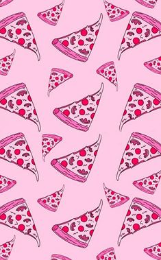 a pink background with slices of pizza on it