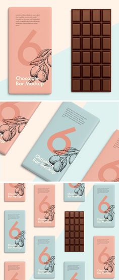 chocolate bar mock up with the number six on it and various types of chocolate bars