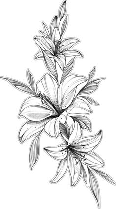 a black and white drawing of flowers