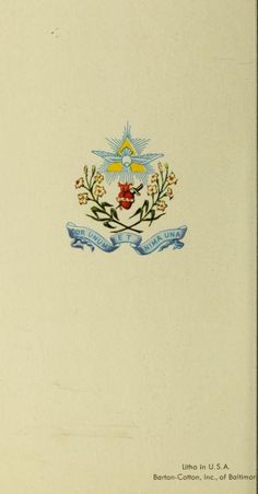 the coat of arms is shown in blue and yellow on a white background with a ribbon around it