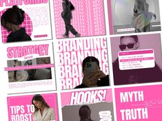 a series of brochures with images of women using cell phones and texting