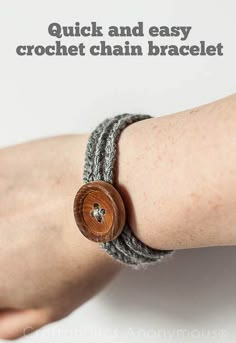 a woman's arm wearing a bracelet with a wooden button on the front and side