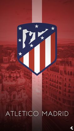 the official logo for the soccer team is displayed on a red and white striped background