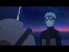 naruto and sashirt looking at each other in front of the night sky